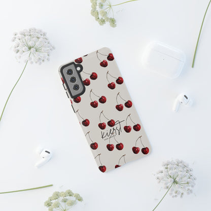 Moody Cherry Stems on White Bone Samsung Galaxy Case | Understated Luxury With A Playful Bite