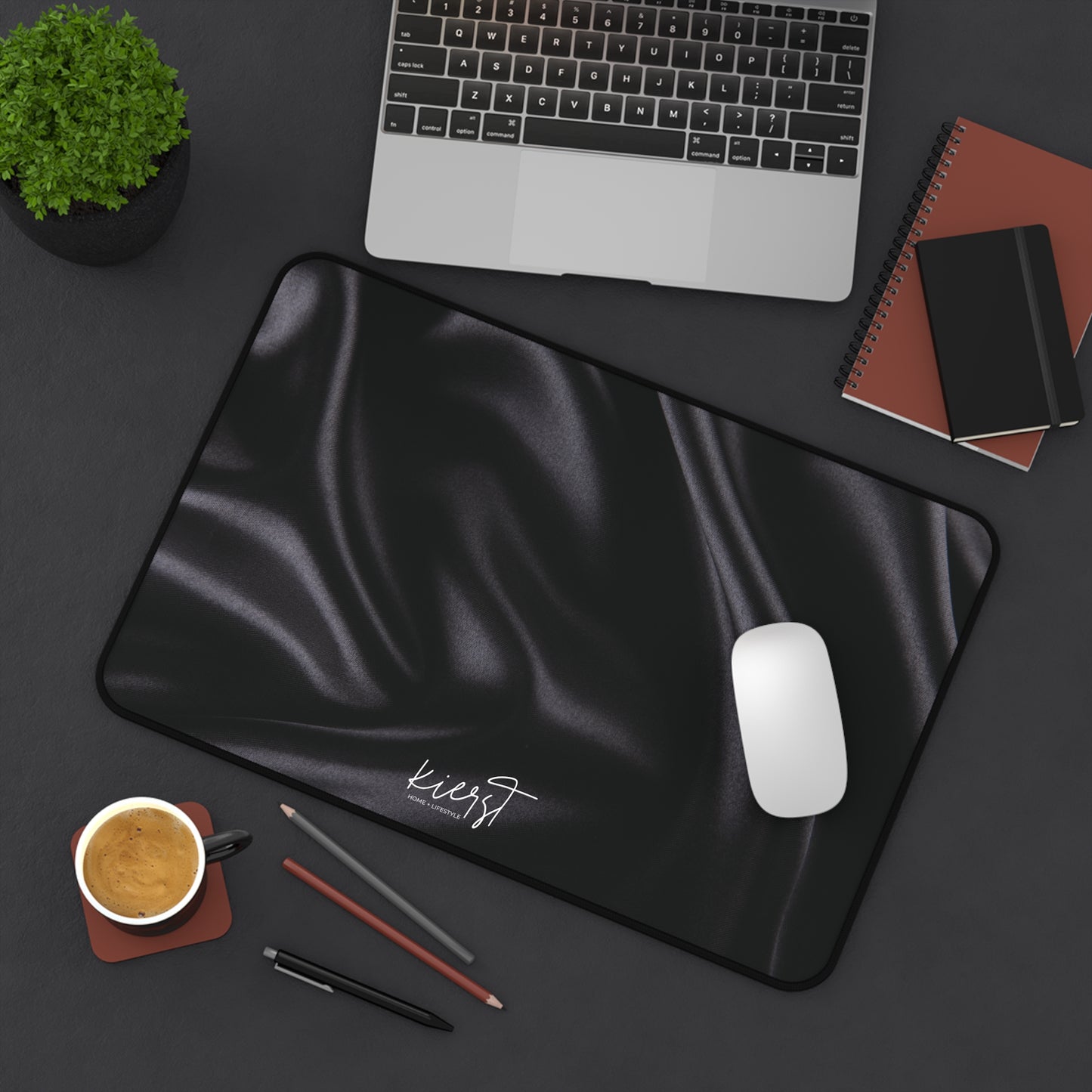 Black Silk Print Desk Mat