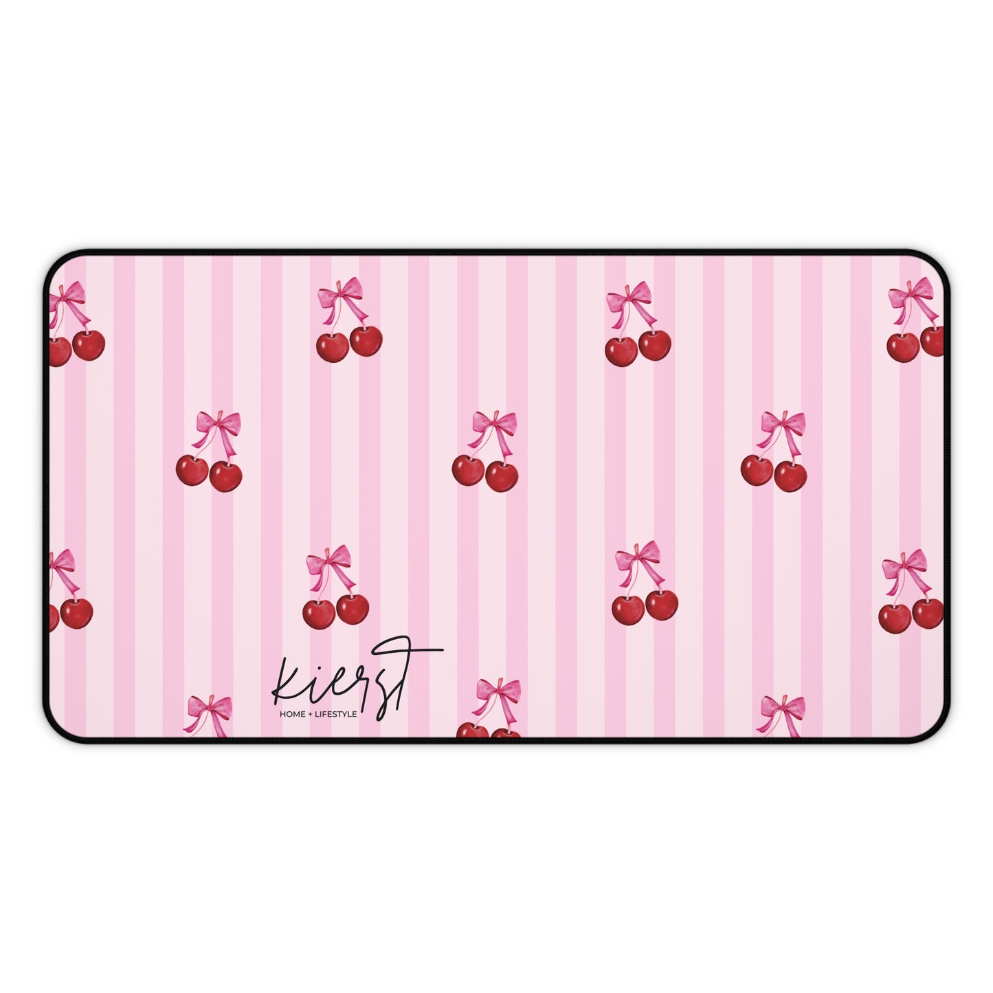 Cherries on Pink Stripes Desk Mat