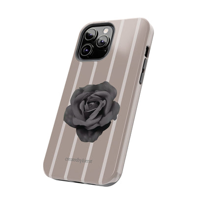 Cream and Brown Vertical Stripes with Black Rose iPhone Case