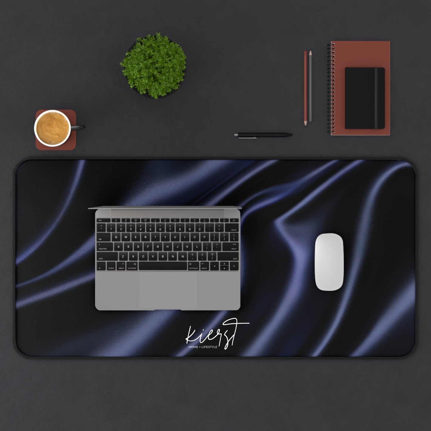 Navy Silk Print Desk Mat