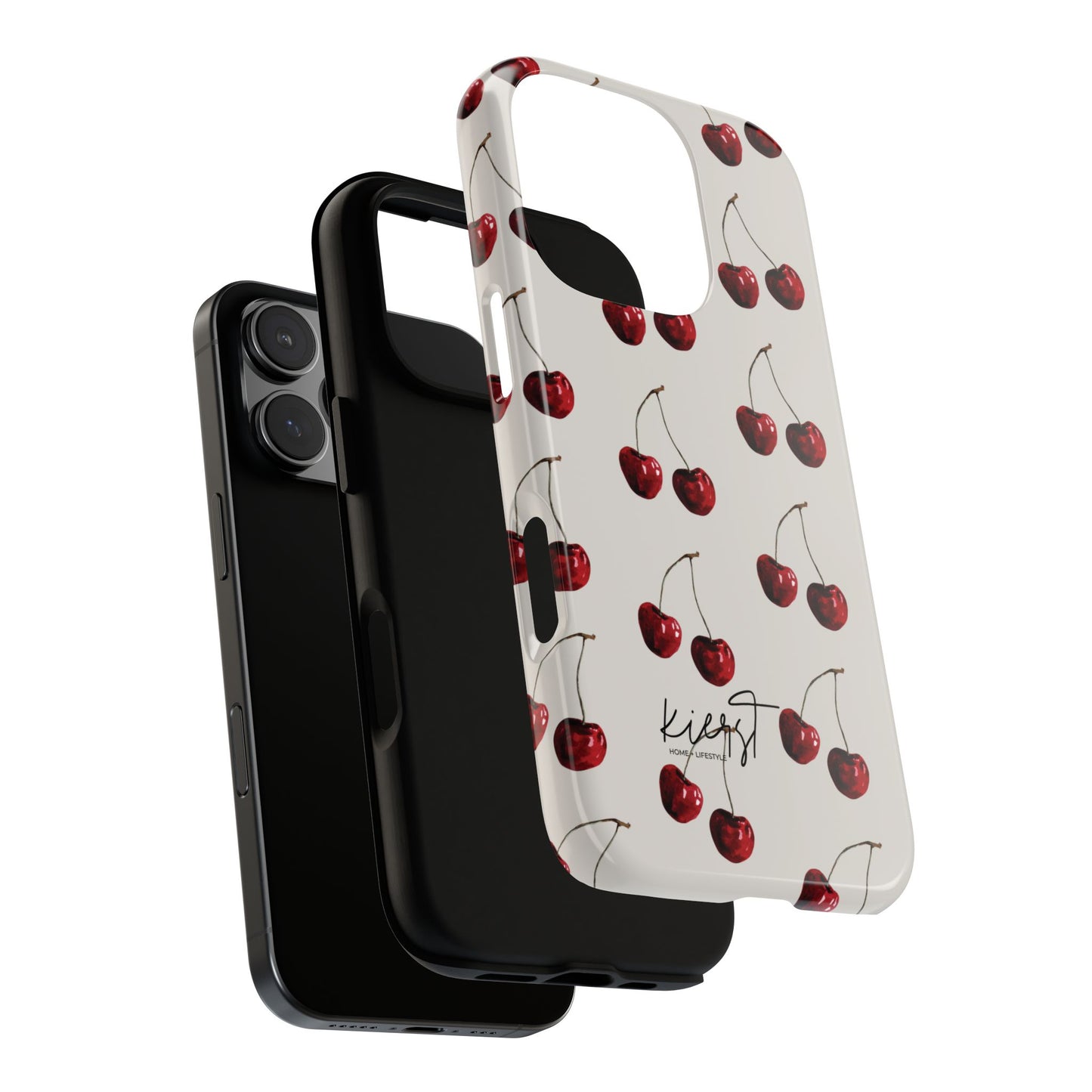 Moody Cherry Stems on White Bone iPhone Case | Timeless Contrast With A Twist of Charm