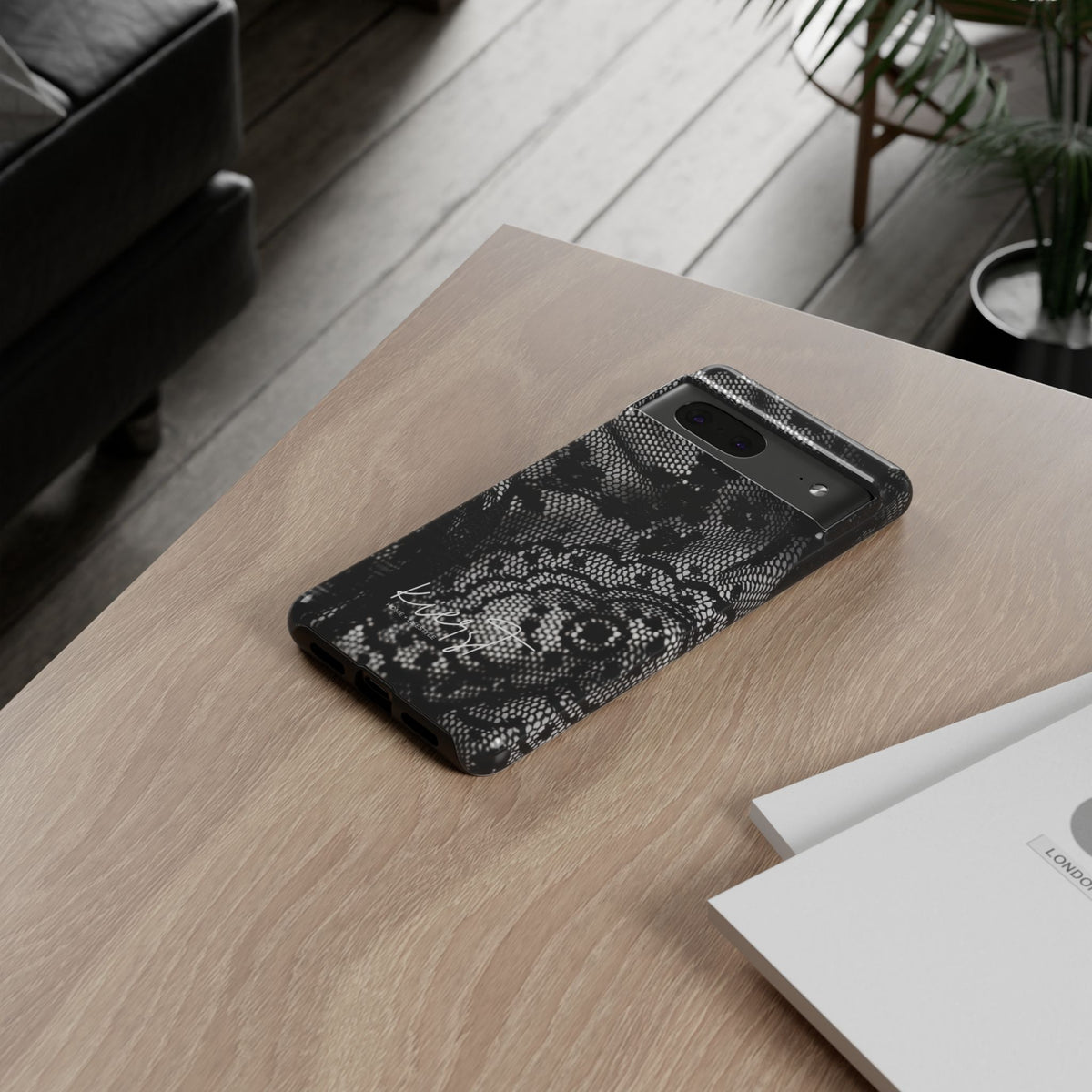 Black + White Lace Print Google Pixel Phone Case