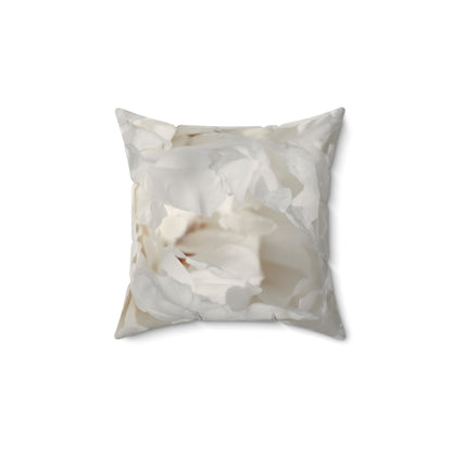 White Peony Printed Square Pillow – Soft Neutrals, Seamless Style