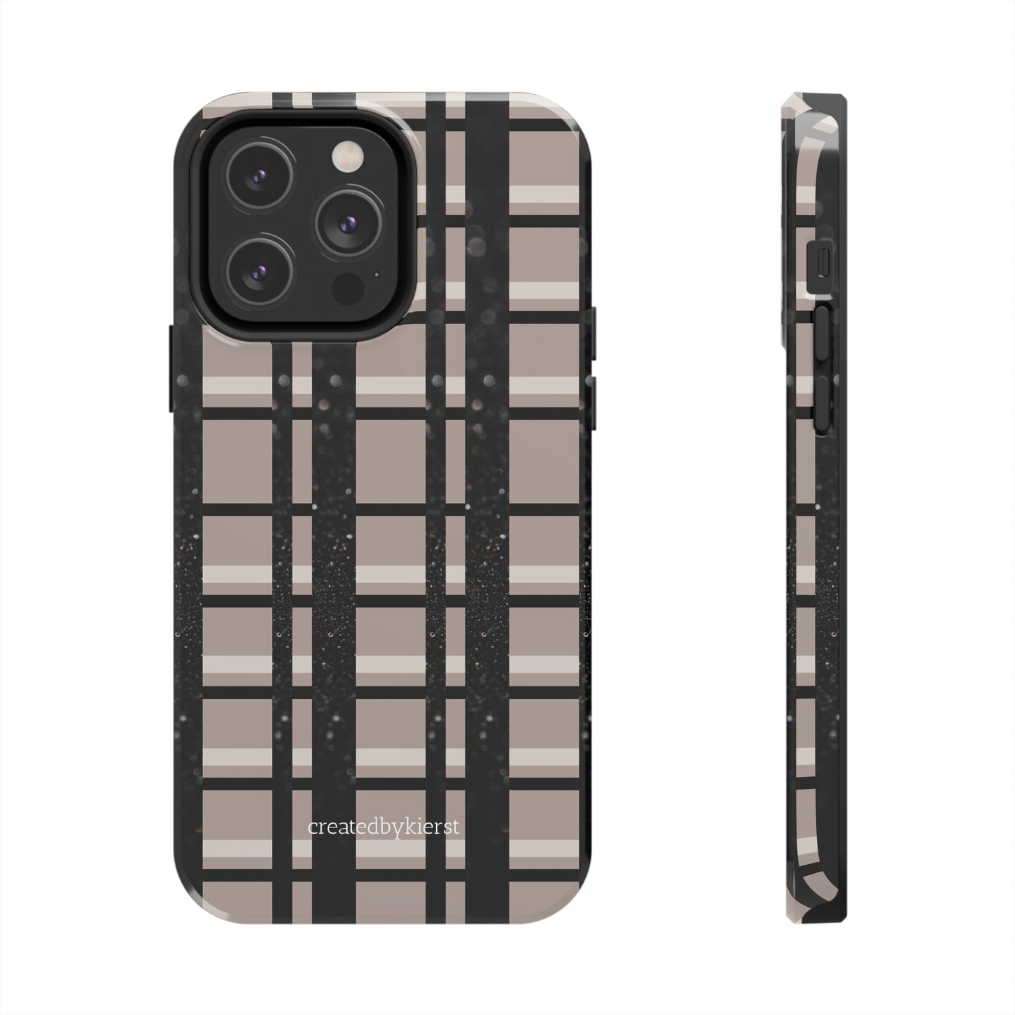 Tan, Black, and Black Glitter Plaid iPhone Case