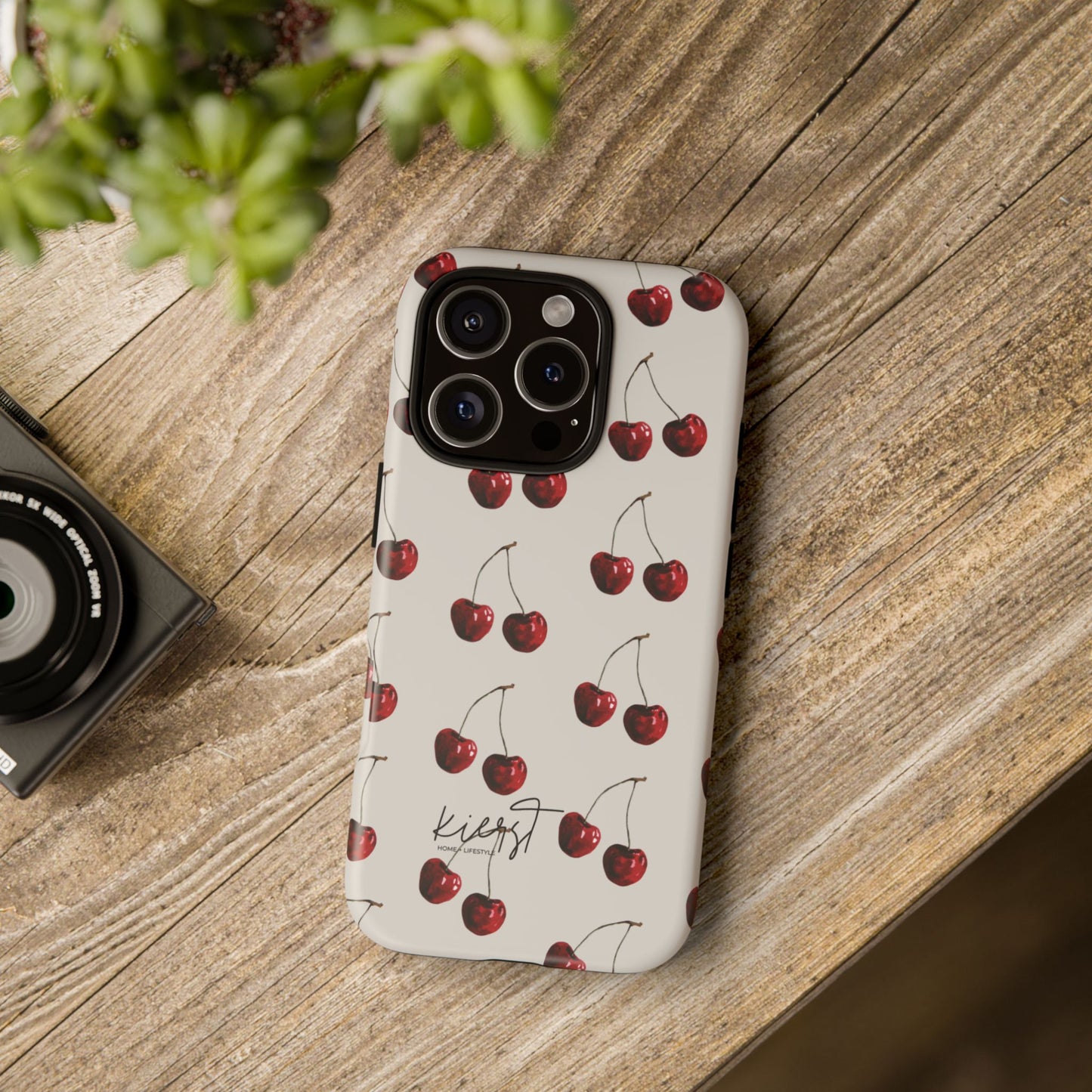 Moody Cherry Stems on White Bone iPhone Case | Timeless Contrast With A Twist of Charm