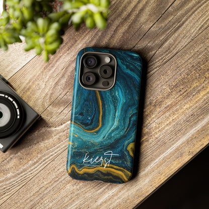 Gold & Teal Marble iPhone Case | Swirled Boldness, Everyday Luxury