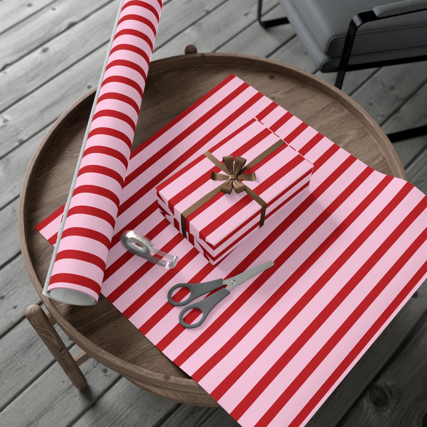 Pink and Red Offset Vertical Striped Wrapping paper
