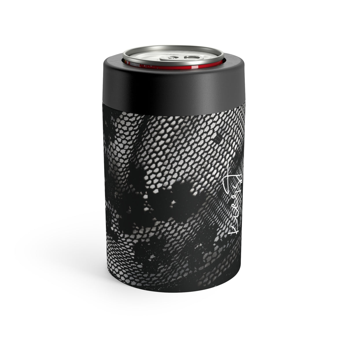 Black + White Lace Print Can Holder