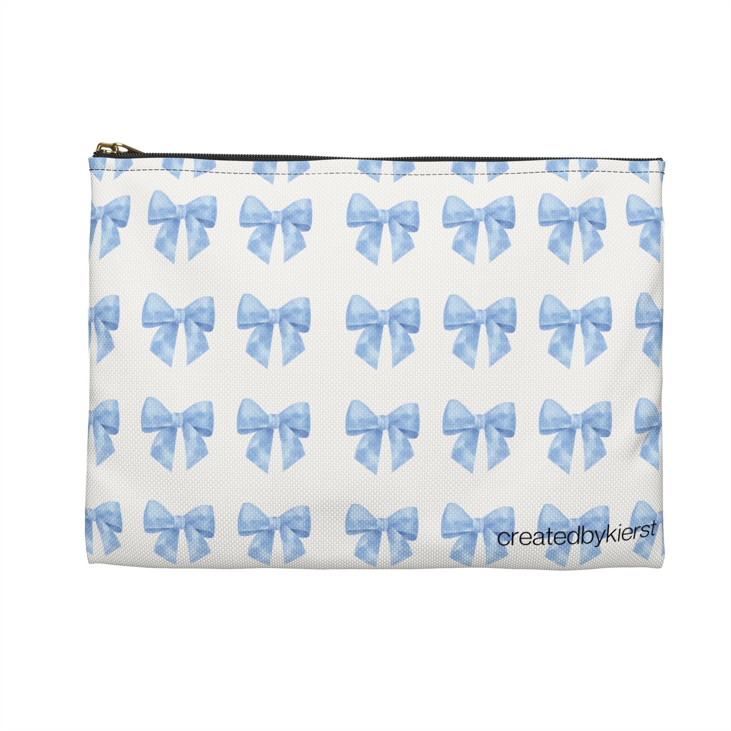 Multiple Blue Bows on Beige Accessory Pouch