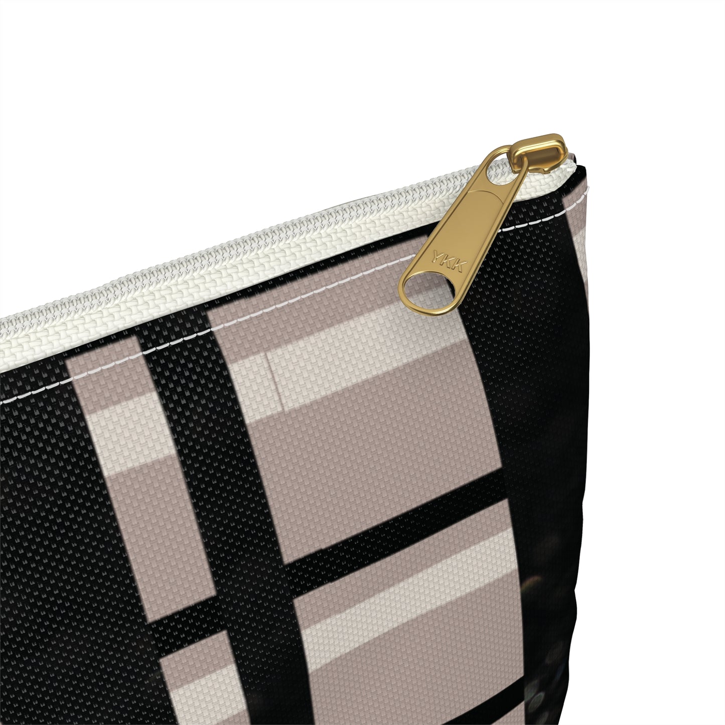 Taupe, Black, and Black Glitter Plaid Accessory Pouch