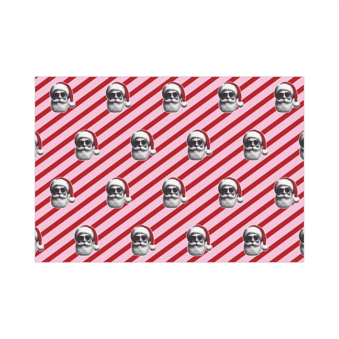 Cool Santa on Pink and Red Diagonal Striped Gift Wrapping paper