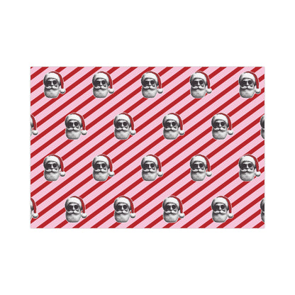 Cool Santa on Pink and Red Diagonal Striped Gift Wrapping paper