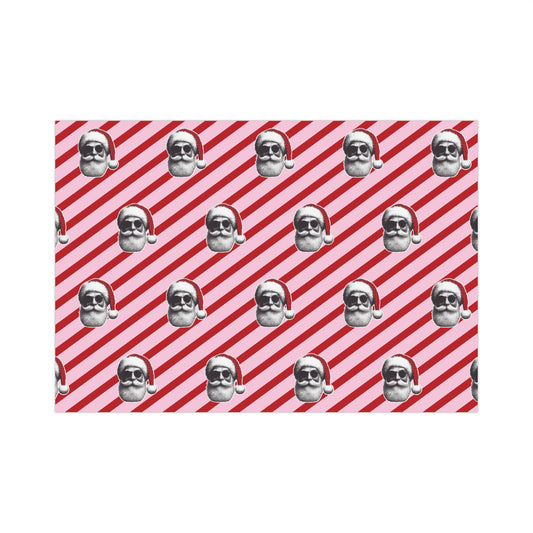 Cool Santa on Pink and Red Diagonal Striped Gift Wrapping paper