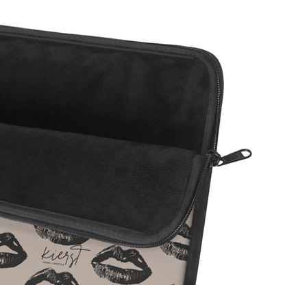 Black Lips on Oat Laptop Sleeve | Soft Neutrals, Bold Mood