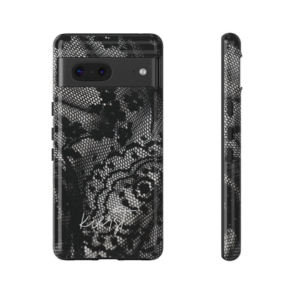Black + White Lace Print Google Pixel Phone Case