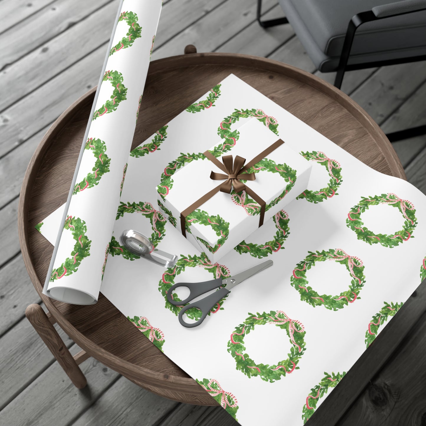 Watercolor Christmas Wreaths Gift Wrapping Paper