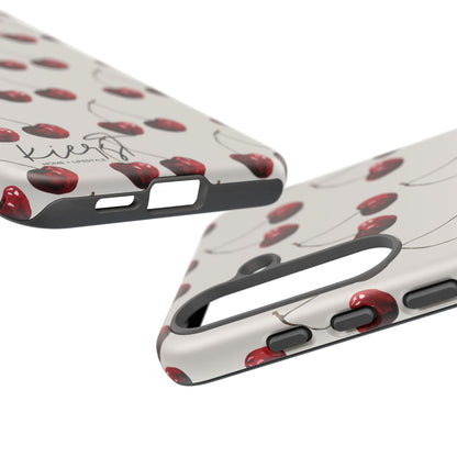 Moody Cherry Stems on White Bone Samsung Galaxy Phone Case