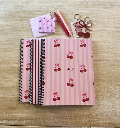 2026 - 2027 Cherries on Pink Stripes Mid Year Lifestyle Planner
