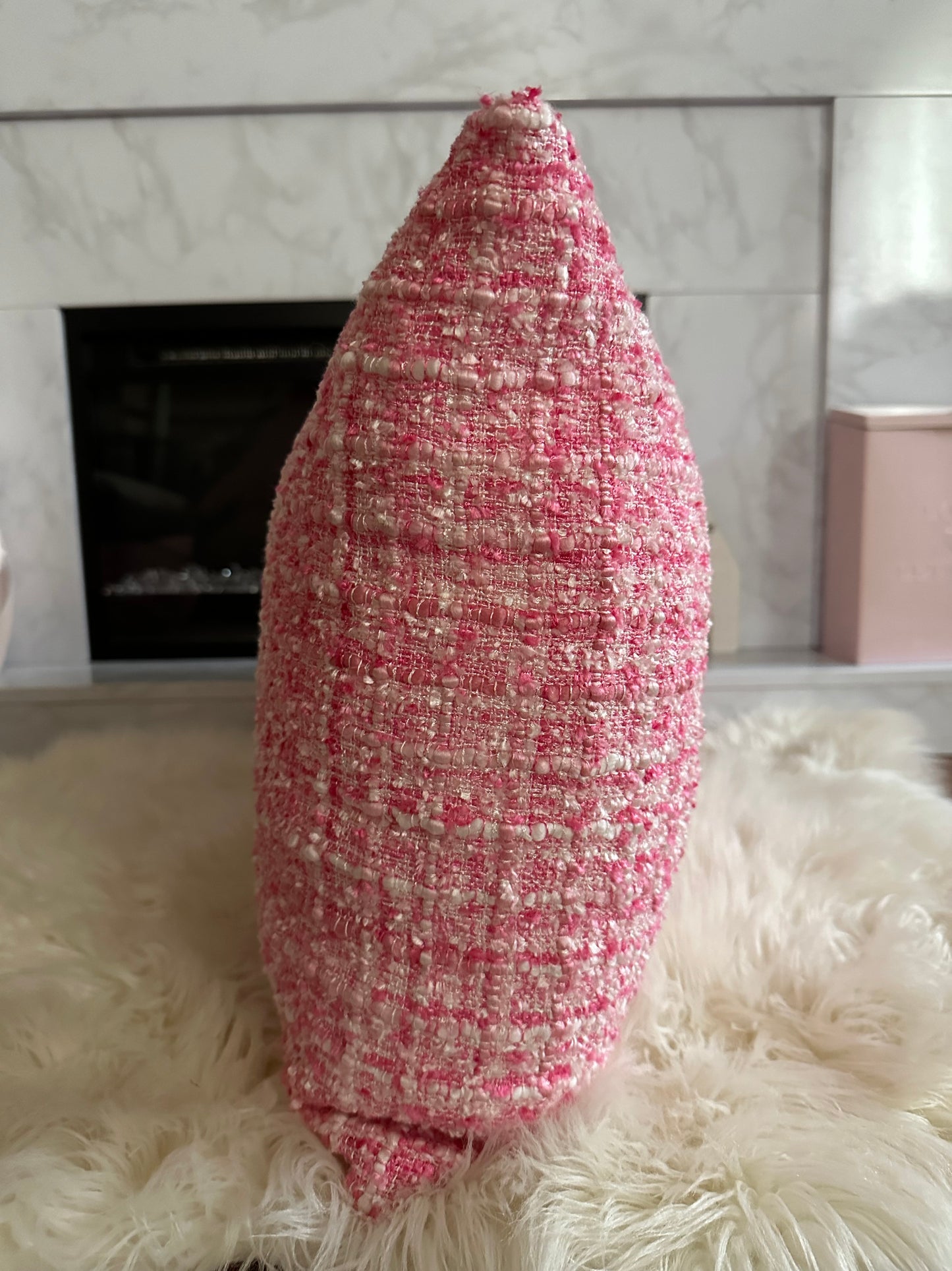 Pink Tweed Throw Pillow