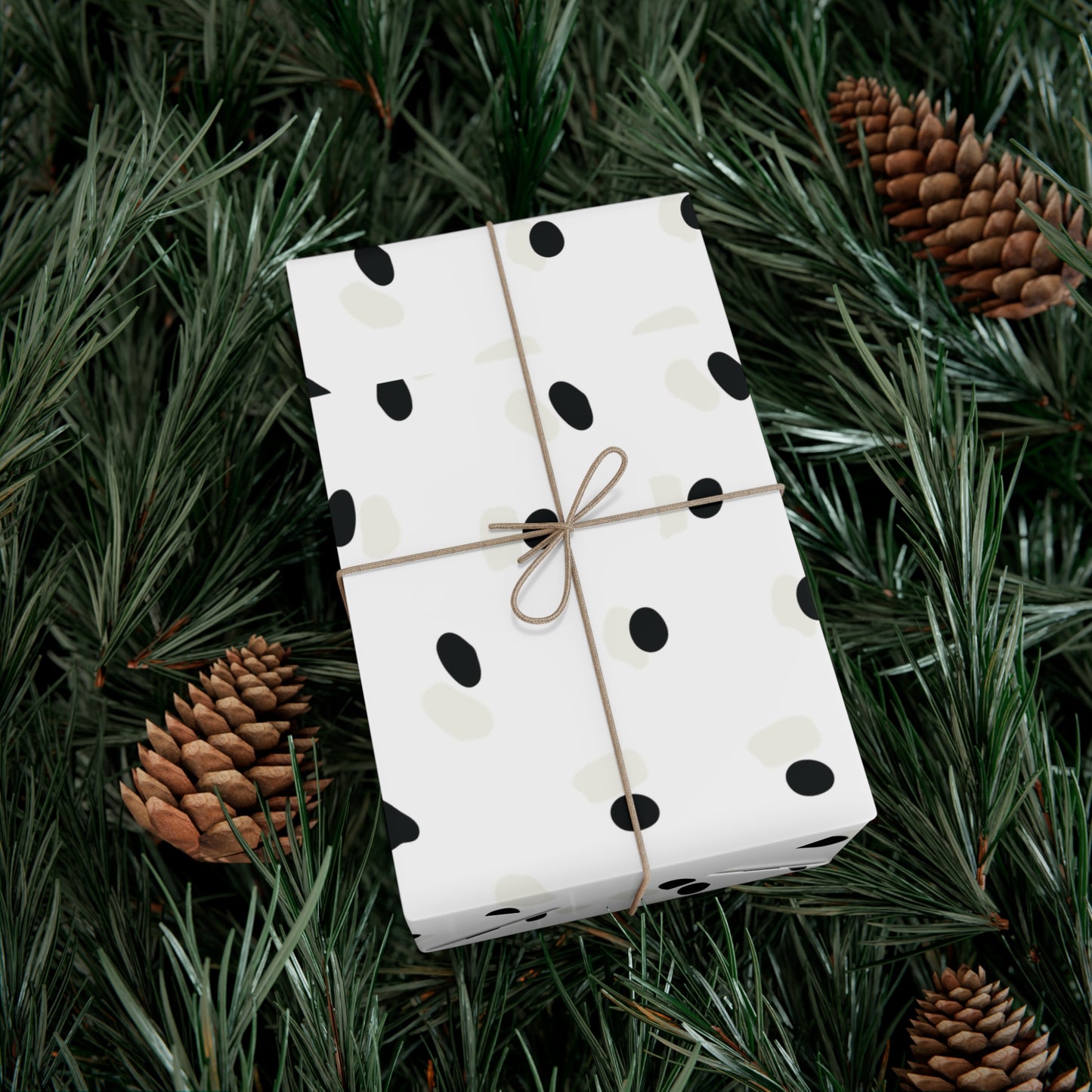Black and Cream Spots on White Gift Wrapping Paper