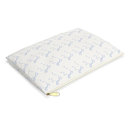 Multiple Thin Blue Bows on Beige Accessory Pouch