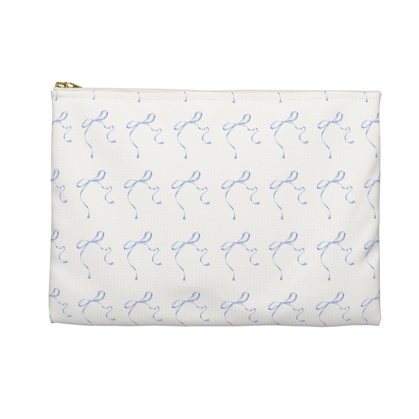 Multiple Thin Blue Bows on Beige Accessory Pouch