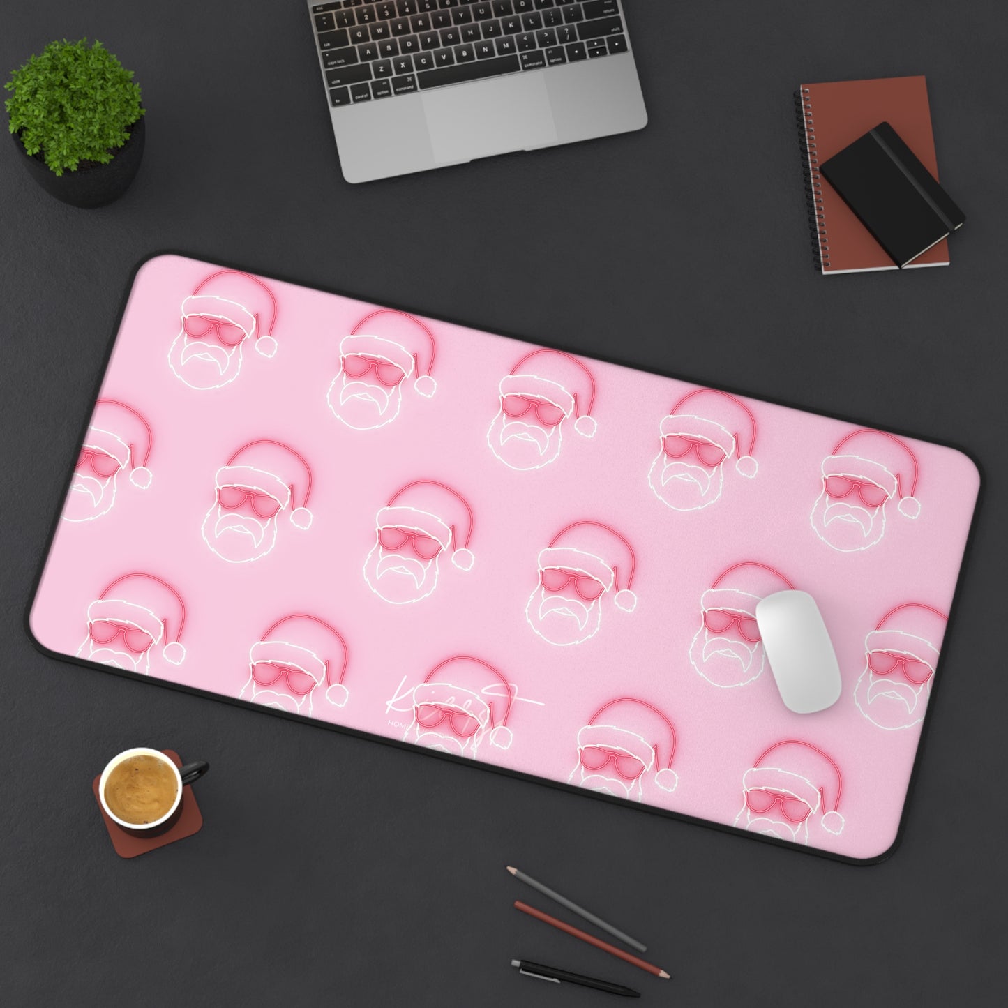 Neon Sign Santa on Pink Desk Mat