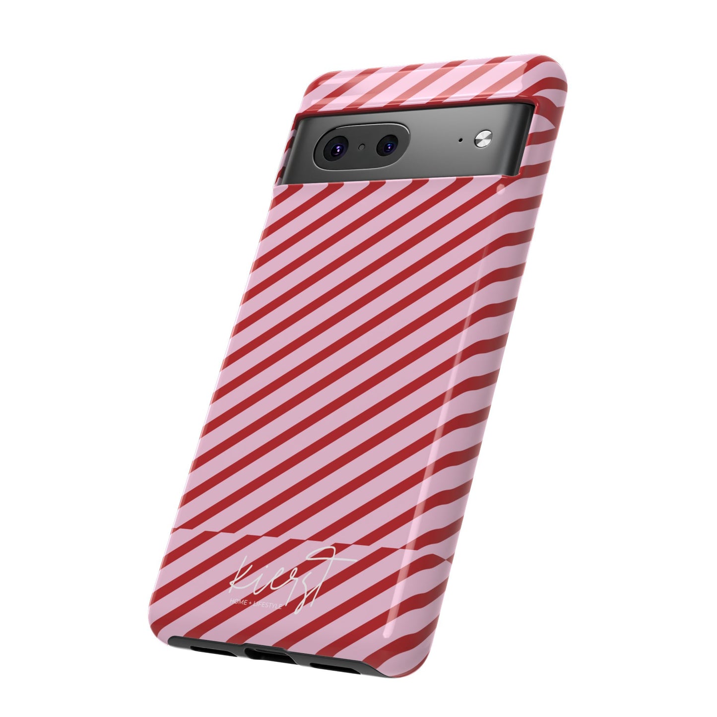 Holiday 25 Pink and Red Diagonal Striped Google Pixel Phone Case