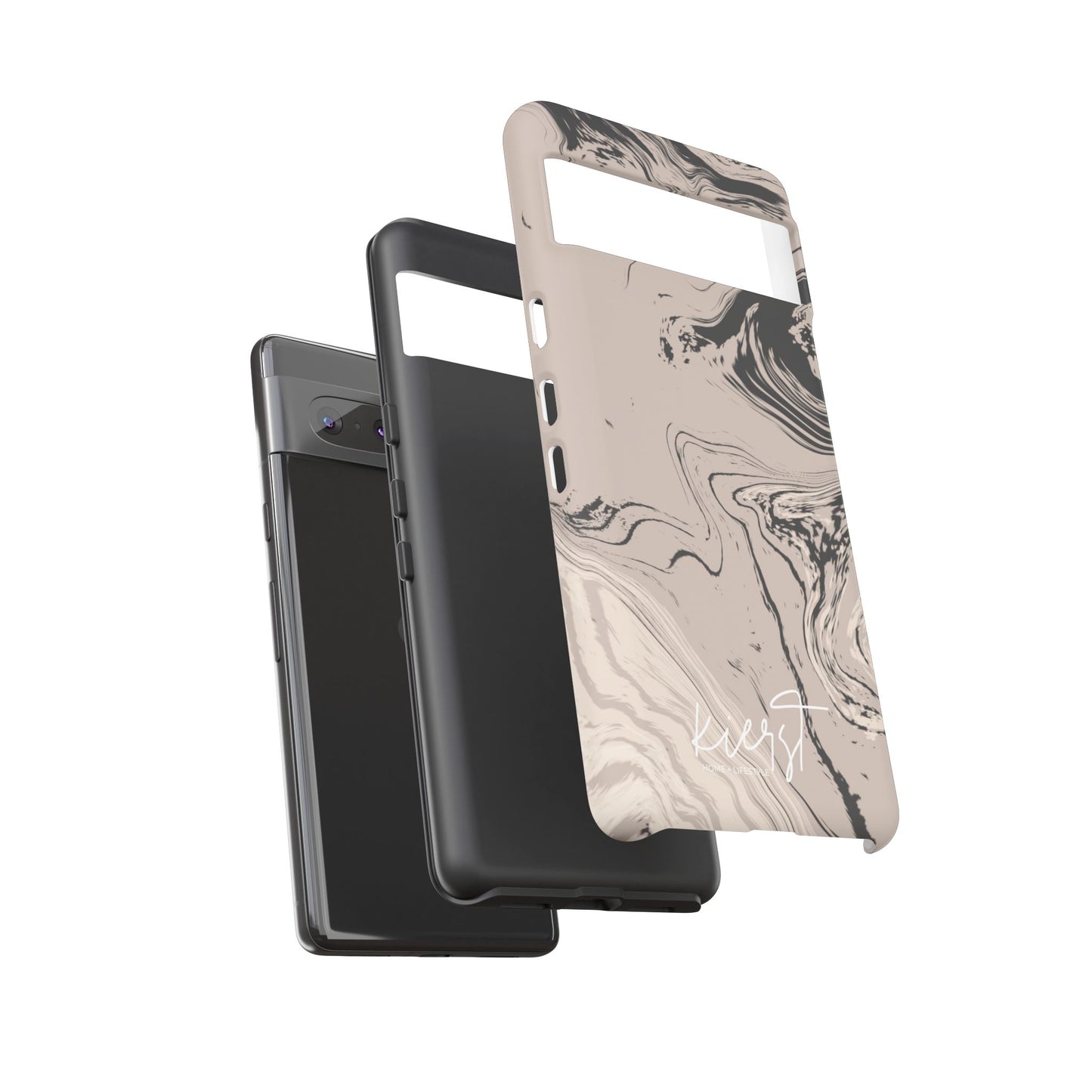 Cream, Grey, and Taupe Marble Google Pixel Case | Grounded Neutrals, Expressive Detail