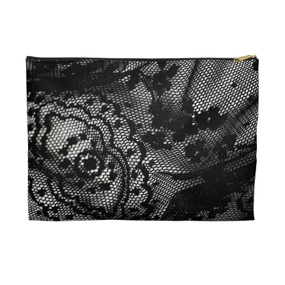 Black + White Lace Print Accessory Pouch
