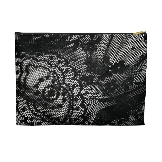 Black + White Lace Print Accessory Pouch