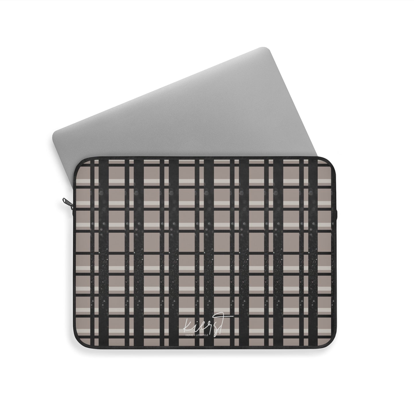 Signature Taupe & Black Printed Glitter Plaid Laptop Sleeve | Classic with a Twist