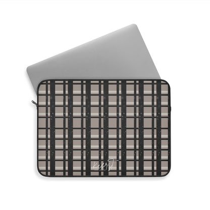 Signature Taupe & Black Printed Glitter Plaid Laptop Sleeve | Classic with a Twist