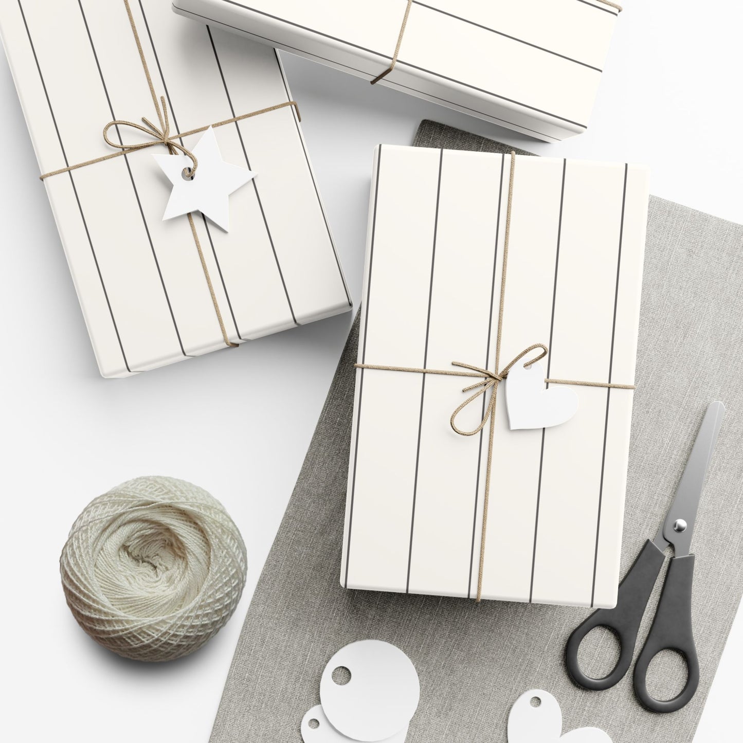 Cream With Grey Pinstripe Gift Wrapping Paper