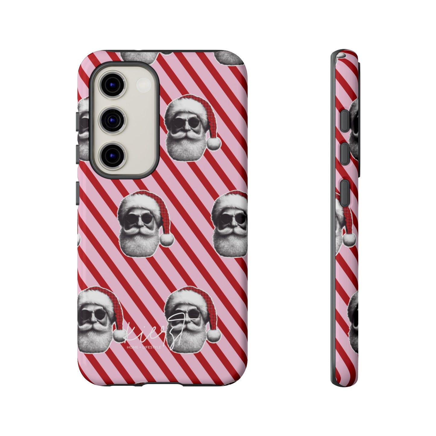 Holiday 25 Cool Santa on Pink and Red Diagonal Striped Samsung Galaxy Phone Case