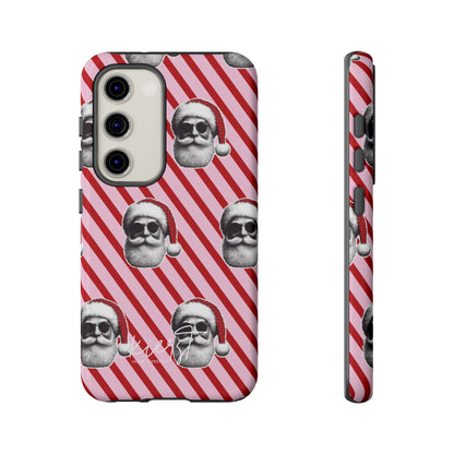 Holiday 25 Cool Santa on Pink and Red Diagonal Striped Samsung Galaxy Phone Case