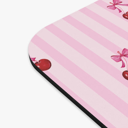 Cherries on Pink Stripes Mouse Pad
