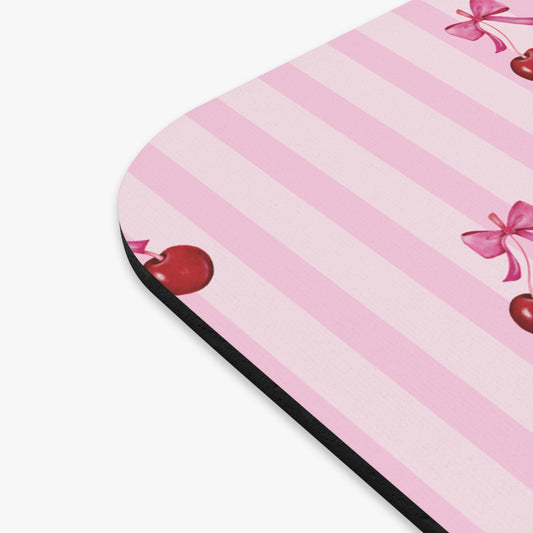 Cherries on Pink Stripes Mouse Pad