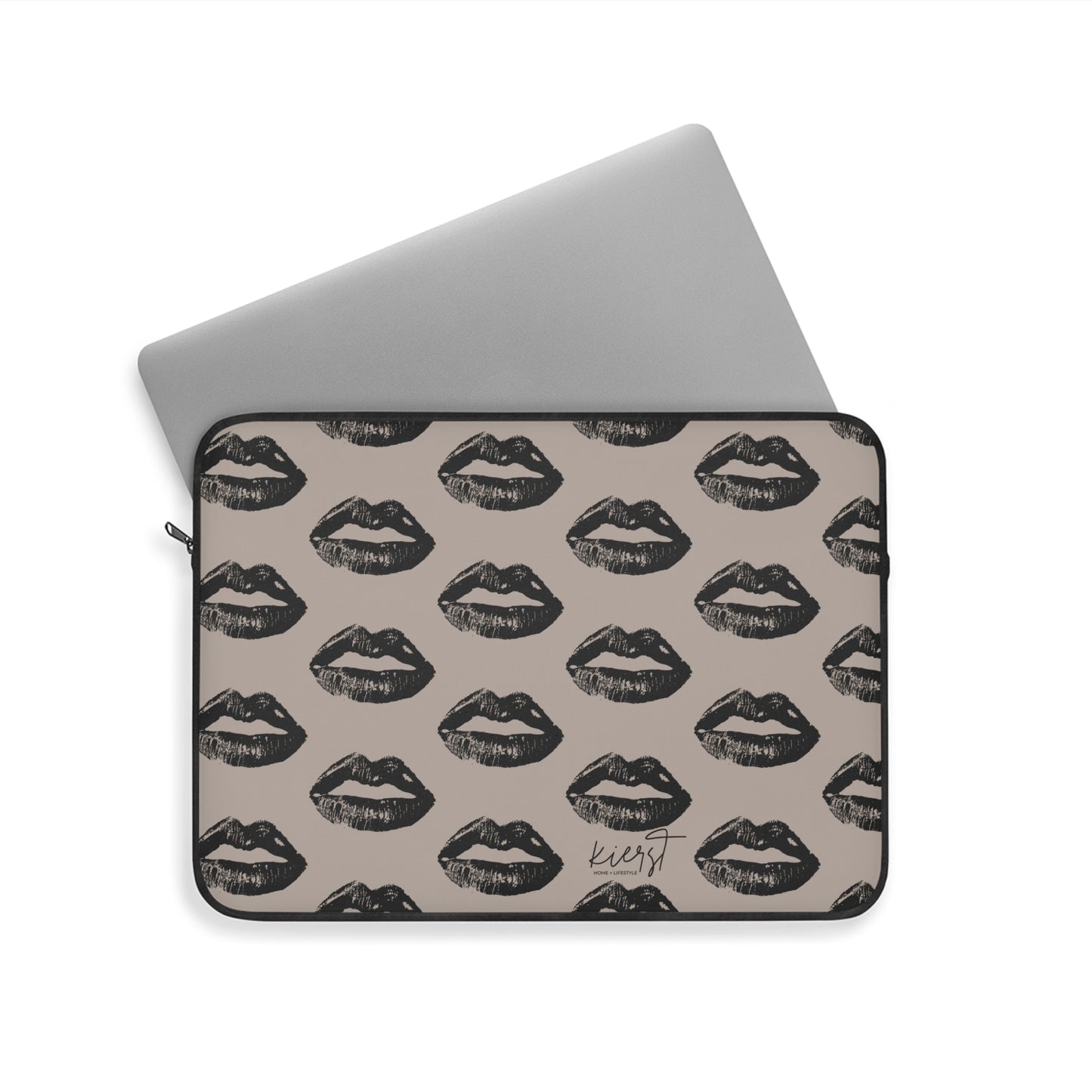 Black Lips on Oat Laptop Sleeve | Soft Neutrals, Bold Mood