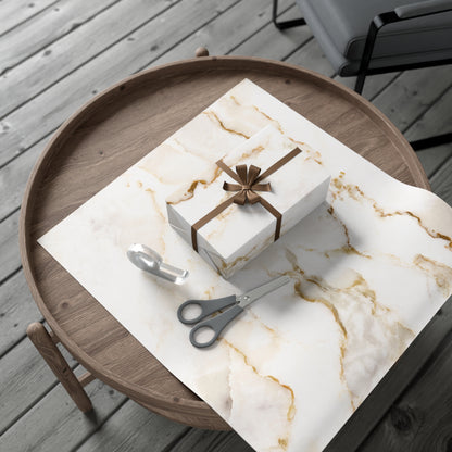 White Cream and Gold Marble Gift Wrapping Paper