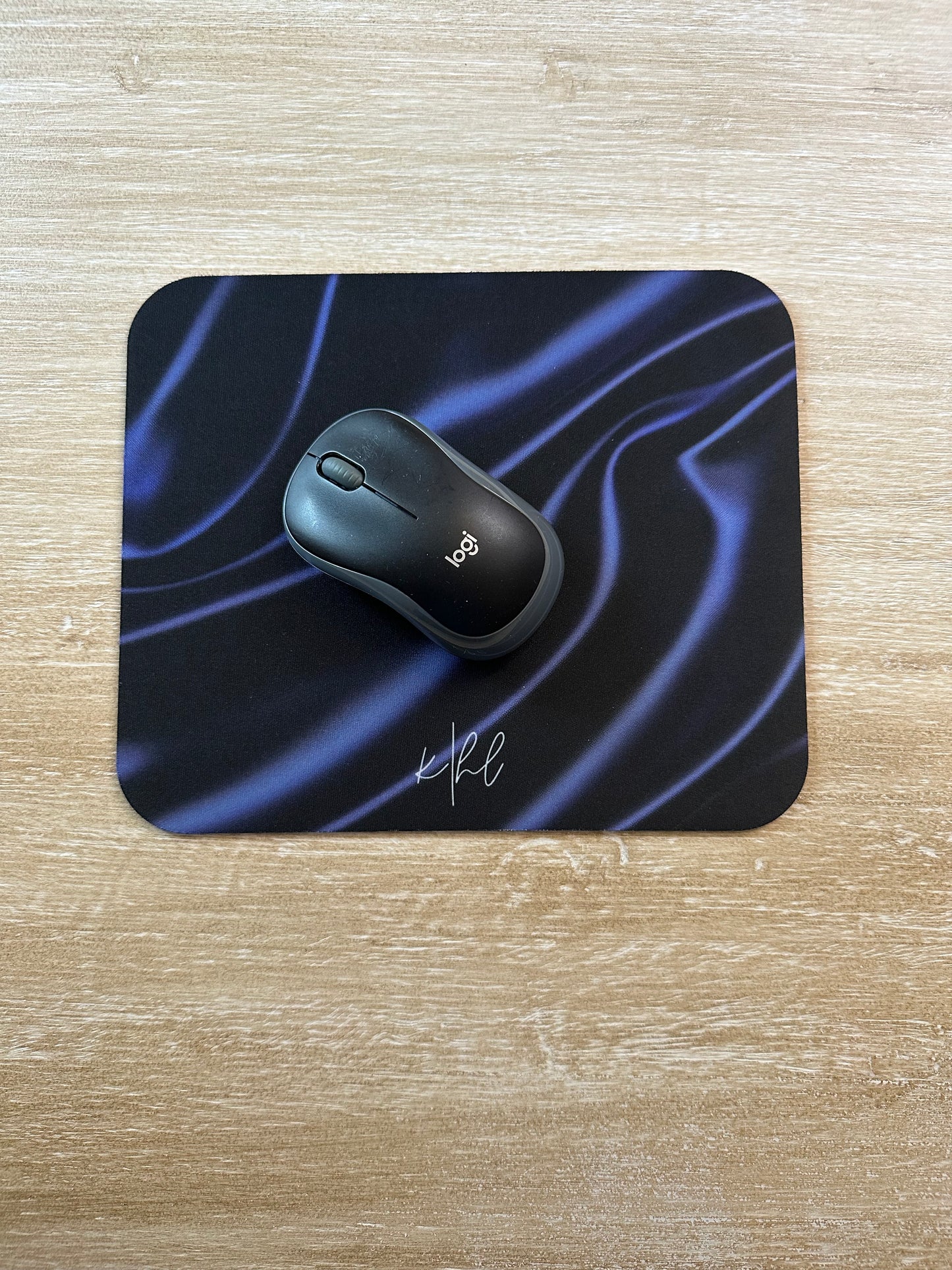 Navy Silk Print Mouse Pad
