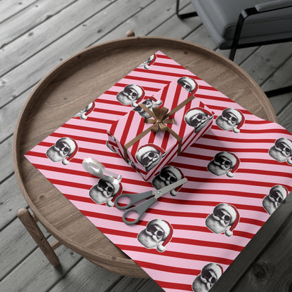 Cool Santa on Pink and Red Diagonal Striped Gift Wrapping paper