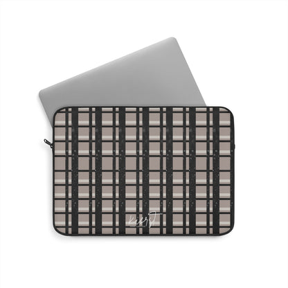 Signature Taupe & Black Printed Glitter Plaid Laptop Sleeve | Classic with a Twist