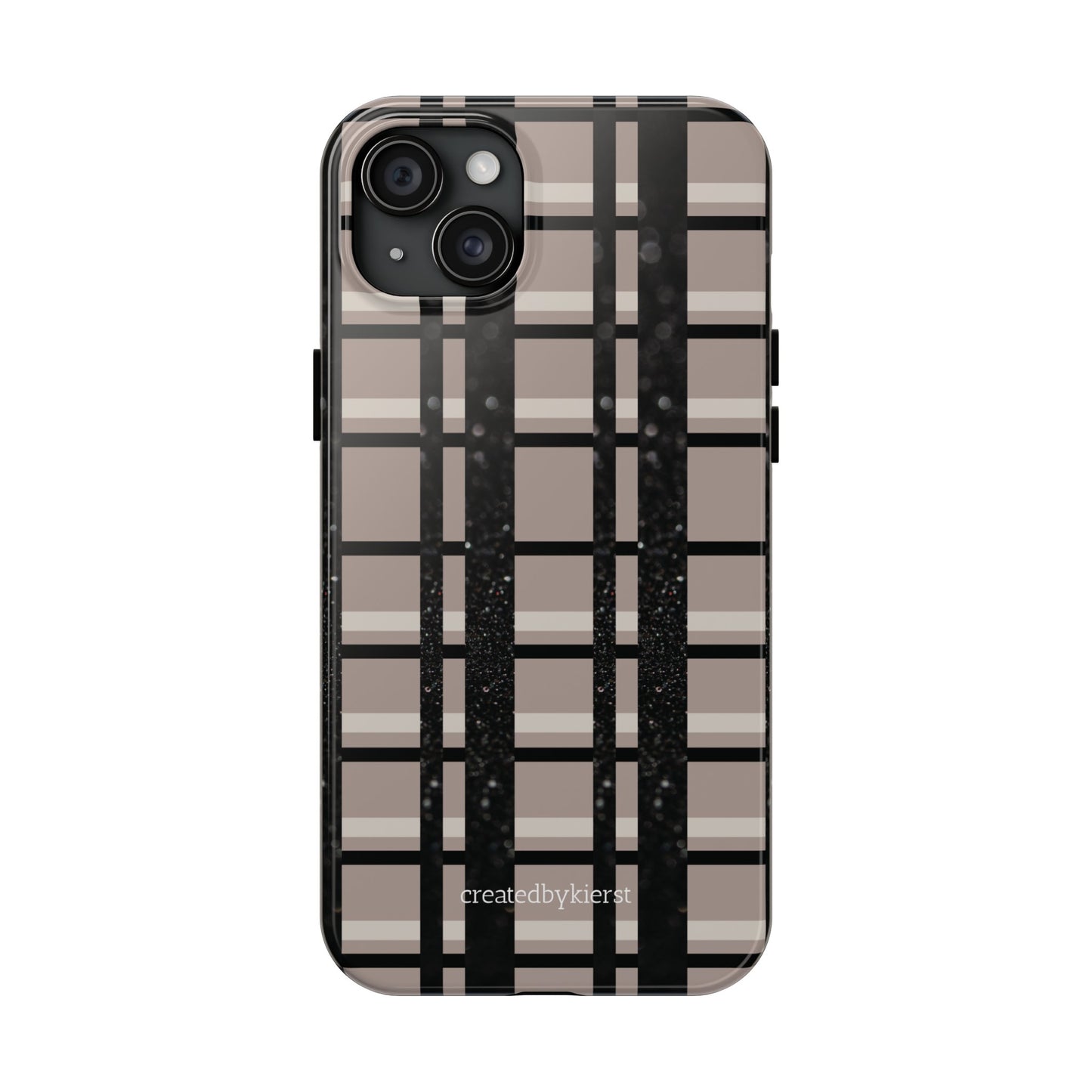 Tan, Black, and Black Glitter Plaid iPhone Case