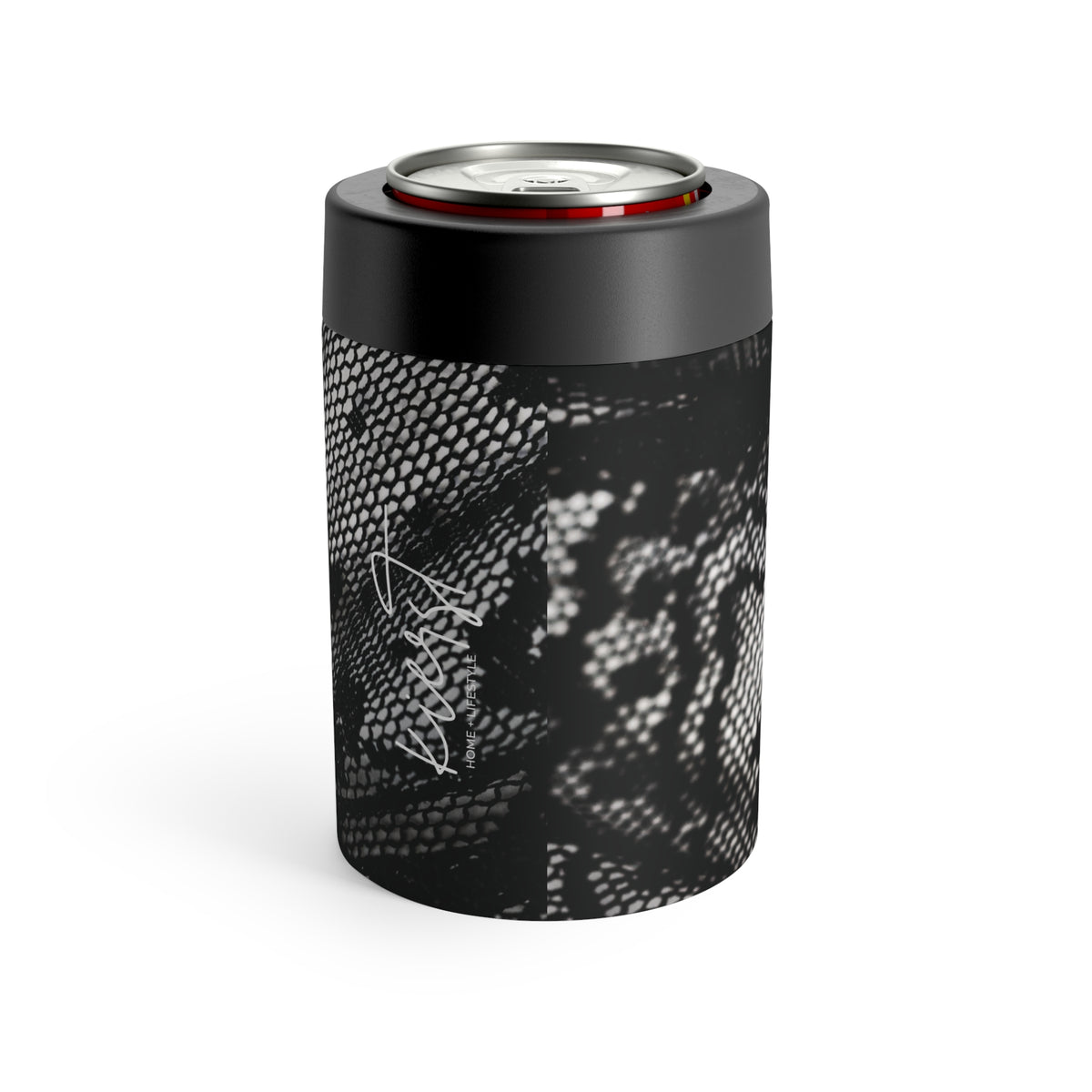 Black + White Lace Print Can Holder