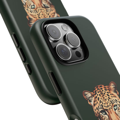 Leopard Head on Signature Midnight Pine iPhone Case | Designed to Stand Out