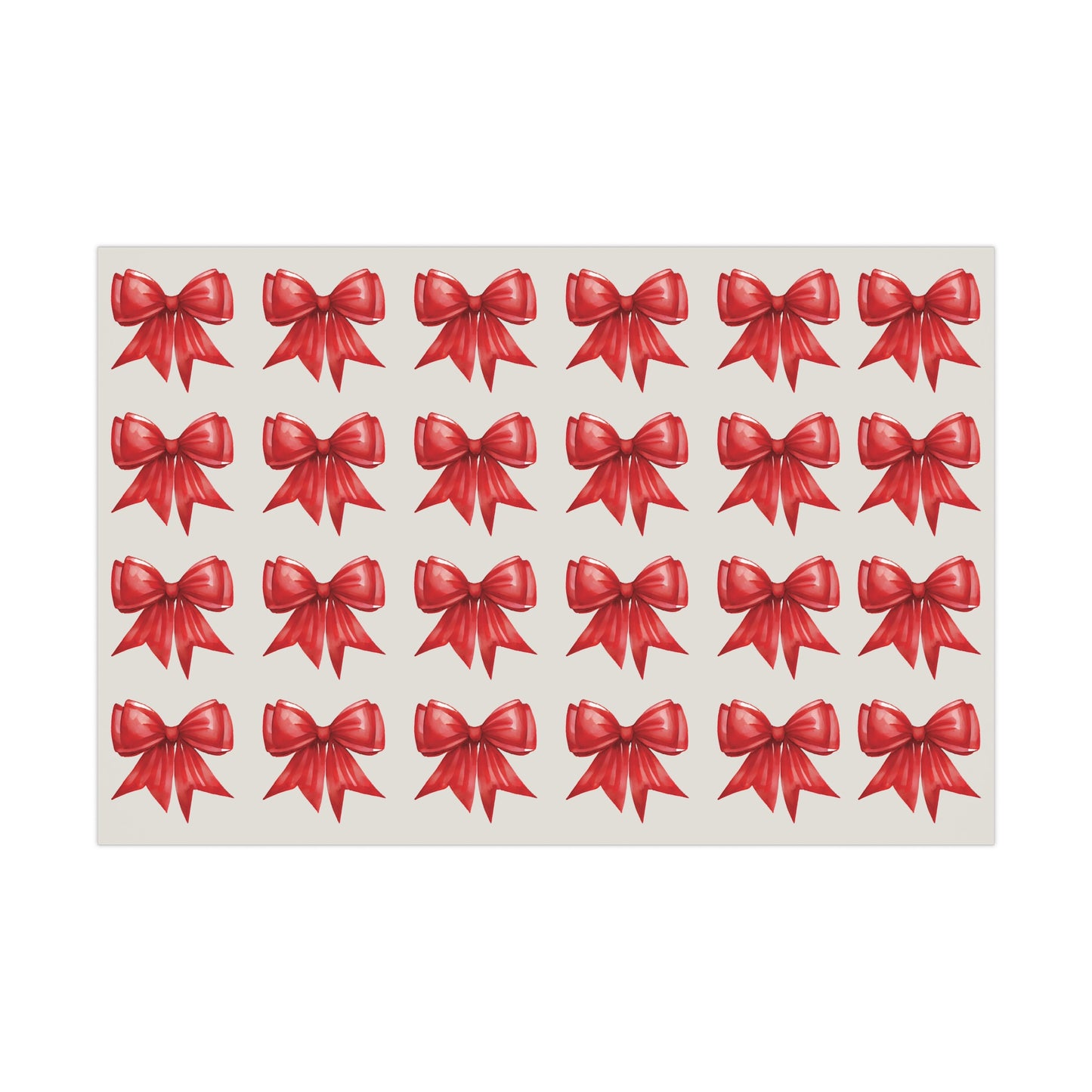 Printed Red Bows on Bone Gift Wrapping Paper