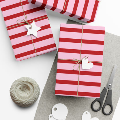 Pink and Red Horizontal Striped Wrapping paper