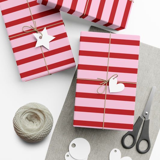 Pink and Red Horizontal Striped Wrapping paper